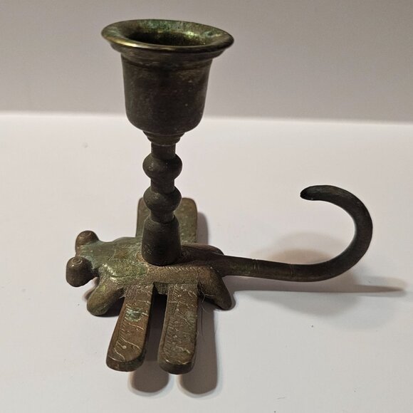 Antique Brass Dragonfly Candle Holder With Curved Tail & Intricate Design - Picture 6 of 8